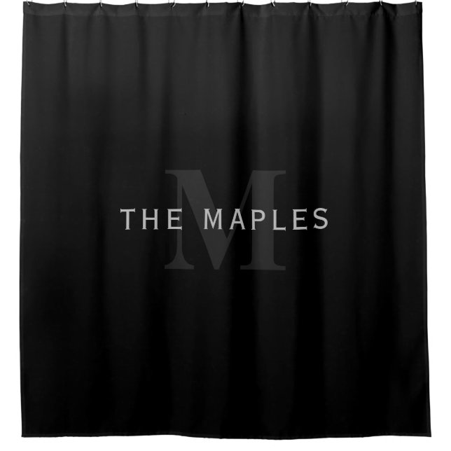 Rideaux De Douche Nom et monogramme modernes | Gris et noir (Devant)