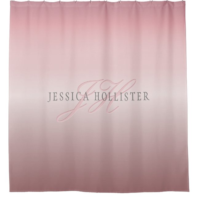 Rideaux De Douche Nom et monogramme | Soft FAUX Rose Gold Blush (Devant)