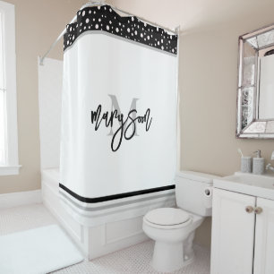 Rideaux De Douche Nom et monogramme unique, noir et blanc