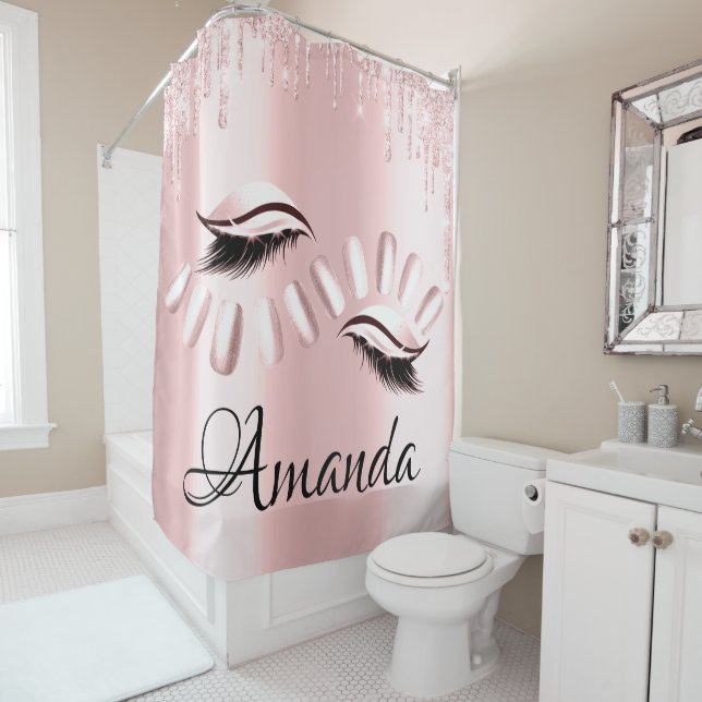 Rideaux De Douche Nom Lashes Parties scintillant Drives Rose Rose Gi (En situation)