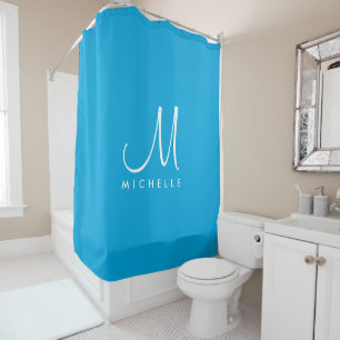 Rideaux De Douche Nom Moderne Monogramme Modèle Ciel Bleu Et Blanc