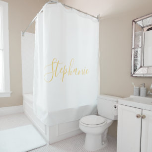Rideaux De Douche Nom Monogram Gold White Classy Elegant Custom