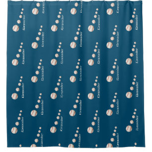 Rideaux De Douche Nom monogramme baseball bleu salle de sport