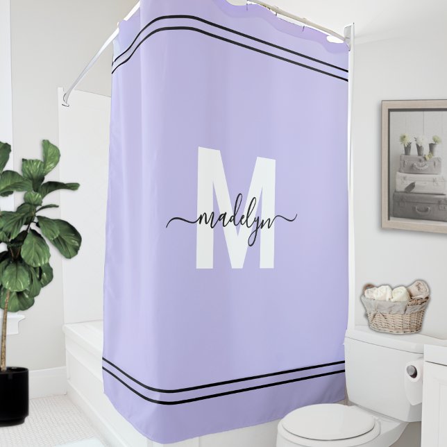 Rideaux De Douche Nom Monogramme Écriture Violette (Purple Script Monogram Name Shower Curtain)