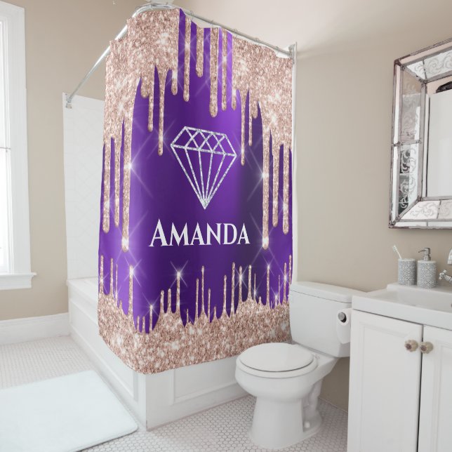 Rideaux De Douche Nom Parties scintillant nuptiale  Rose Violet Diam (En situation)