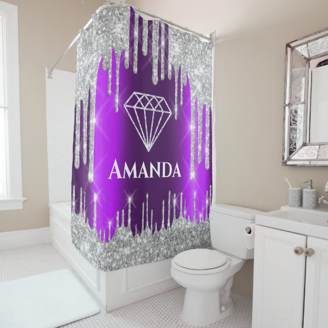 Rideaux De Douche Nom Parties scintillant nuptiales Lavettes gris vi (En situation)