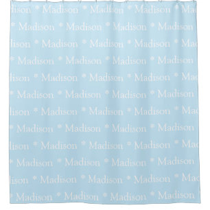 Rideaux De Douche Nom personnalisable, texte, bleu clair blanc