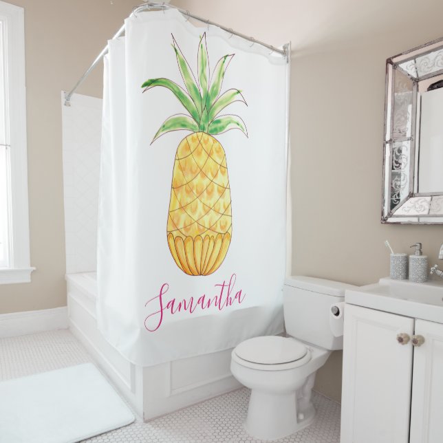 Rideaux De Douche Nom personnalisé Ananas (En situation)
