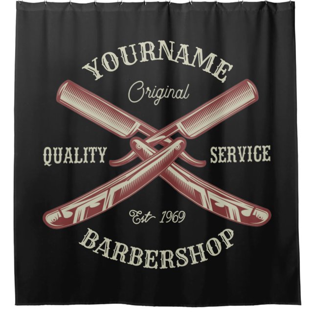 Rideaux De Douche NOM PERSONNALISÉ Barber Droit Razor Barbershop (Devant)