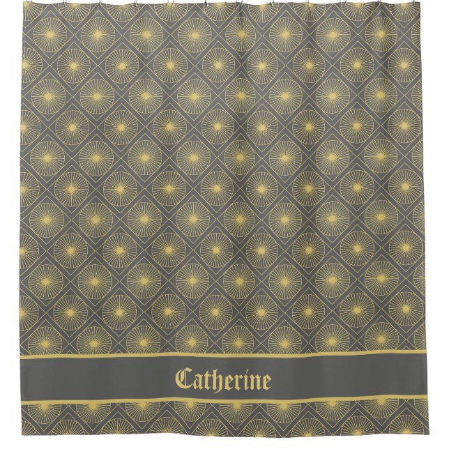 Rideaux De Douche Nom personnalisé Moderne Géométrique Pastel Gris & (Devant)