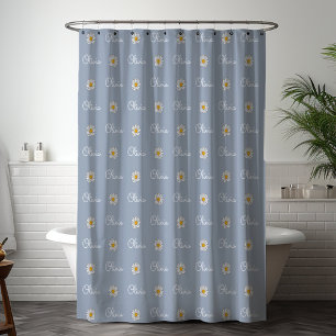 Rideaux De Douche Nom personnalisé monogramme blanc marguerite motif