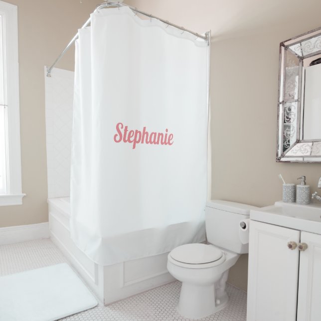 Rideaux De Douche Nom personnalisé Monogrammes Saumon rose blanc Déc (En situation)