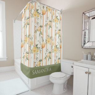 Rideaux De Douche Nom rayure florale pêche citrus orange