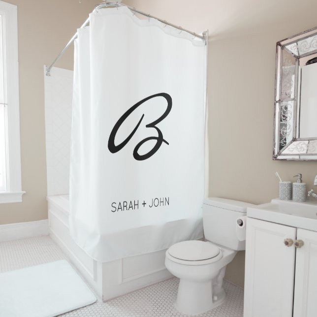 Rideaux De Douche Nom simple et élégant du monogramme blanc initial  (En situation)