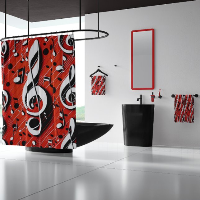 Rideaux De Douche Notes chic et tendance rouge blanc et noir (Créateur téléchargé)