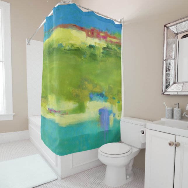 Rideaux De Douche Notes de champ - Art vert Abstrait (En situation)