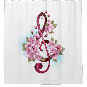 Rideaux De Douche Notes de clef musicale en treble avec des fleurs S