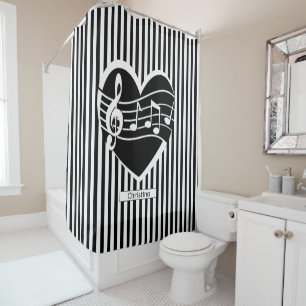 Rideaux De Douche Notes de musique noire blanche personnalisée Cardi