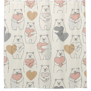Rideaux De Douche Nounours mignon et cœurs -- Nurserie pastel (4)