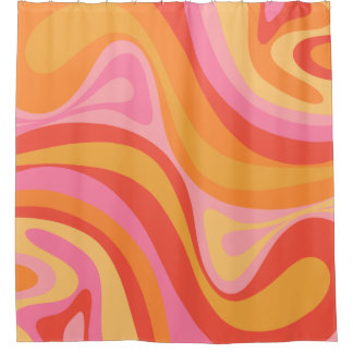 Rideaux De Douche Nouveau Groove Retro Abstrait Motif rose et orange