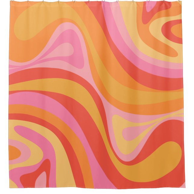 Rideaux De Douche Nouveau Groove Retro Abstrait Motif rose et orange (Devant)