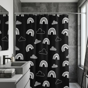 Rideaux de douche Nuages Gris et Arcs-en-ciel sur