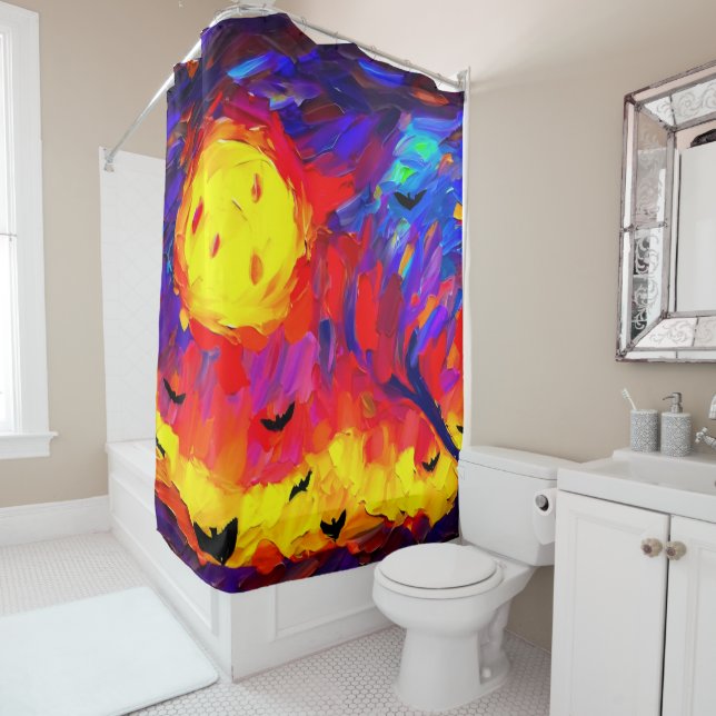 Rideaux De Douche Nuit Abstraite d'Halloween moderne (En situation)