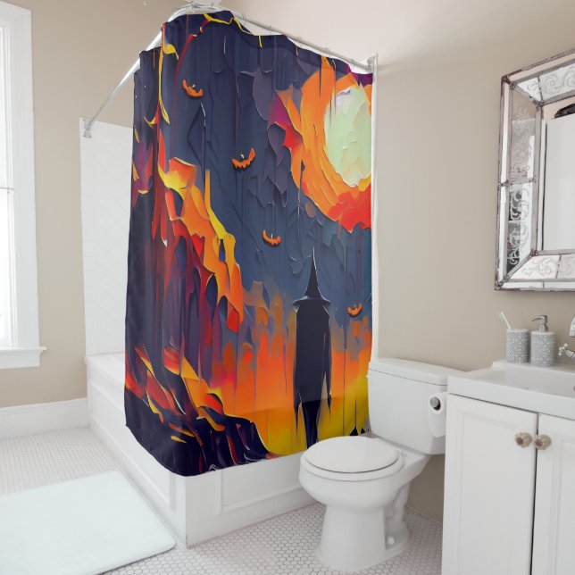 Rideaux De Douche Nuit Abstraite d'Halloween moderne (En situation)