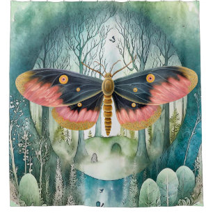 Rideaux De Douche Nuit de la forêt de Moth Rose