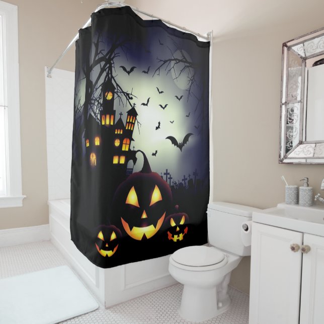 Rideaux De Douche Nuit d'Halloween éffrayante (En situation)