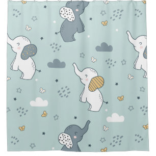 Rideaux De Douche Nursery éléphant bébé Kawaii Bleu