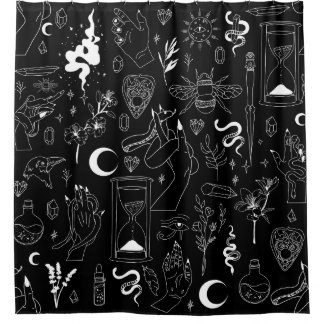 Rideaux De Douche occult mystical esoteric witchcraft crystals black