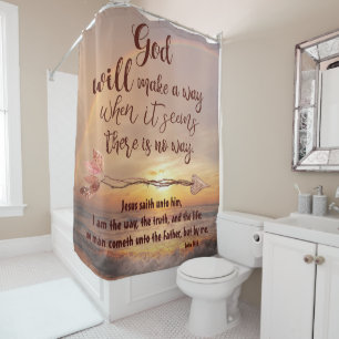 Rideaux De Douche Océan avec moi je suis la voie de la Bible Verse
