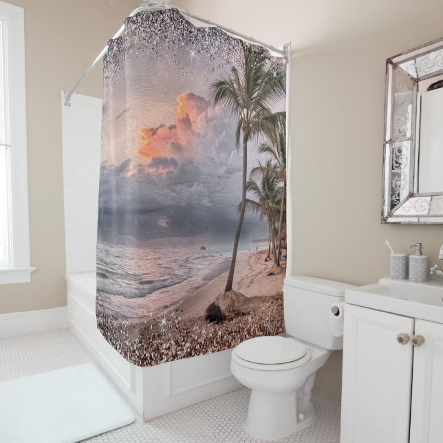 Rideaux De Douche Ocean Beach Waves Tropical Island (En situation)