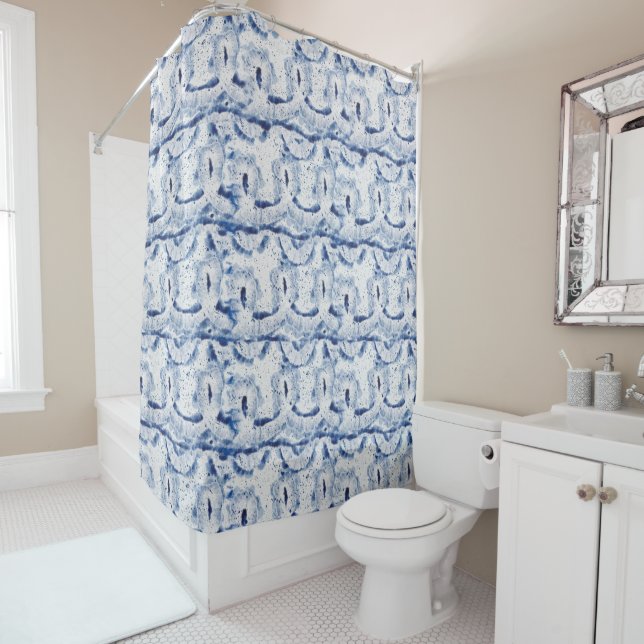 Rideaux De Douche Ocean Blue Abstrait Tie Dye Motif traditionnel (En situation)