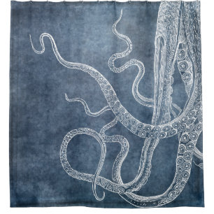 Rideaux De Douche Octopus - Bleu Twilight - Aquarelle Denim