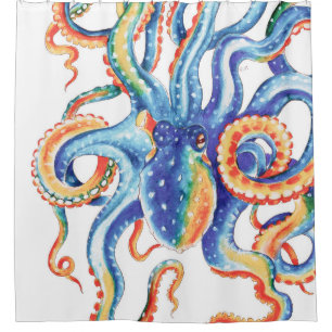 Rideaux De Douche Octopus Tentacles coloré Aquarelle Art