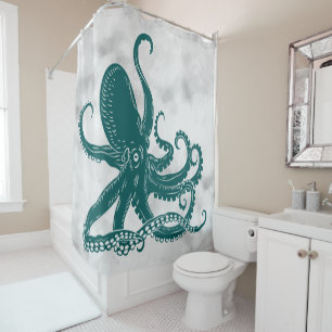 Rideaux De Douche Octopus turquoise sur Arrière - plan antique