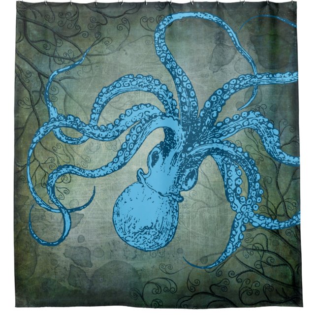 Rideaux De Douche Octopus Twisty vintage (bleu) (Devant)