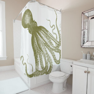 Rideaux De Douche Octopus vintage en vert V2