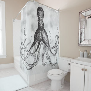 Rideaux De Douche Octopus vintage sur Arrière - plan antique