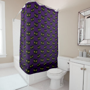 Rideaux De Douche Oeil jaune de chat noir et violet motif Halloween