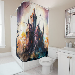 Rideaux De Douche Oeuvre originale du château d'aquarelle