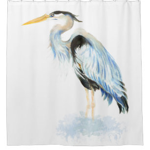 Rideaux De Douche Oiseau de héron de grand bleu d'aquarelle