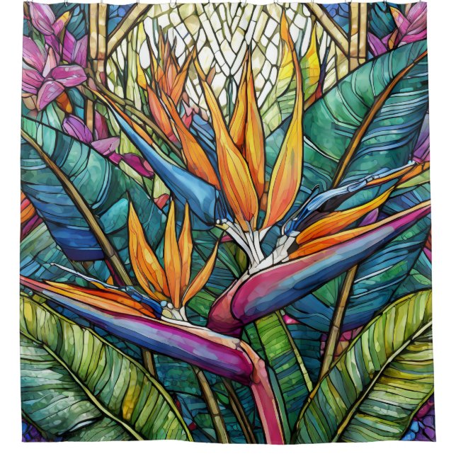 Rideaux De Douche Oiseau de paradis en verre tendu (Devant)