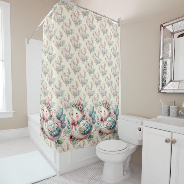 Rideaux De Douche Oiseau folklorique floral au charme Pastel Boho (En situation)