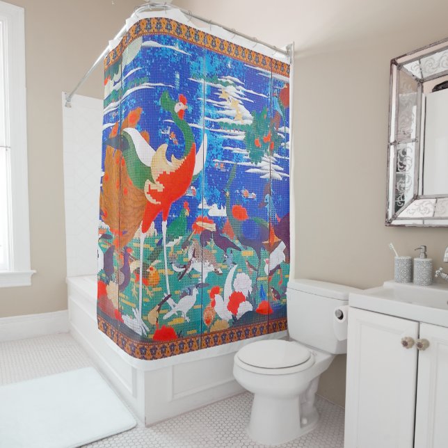 Rideaux De Douche Oiseaux, animaux et Plantes floraux (à gauche) Jak (En situation)