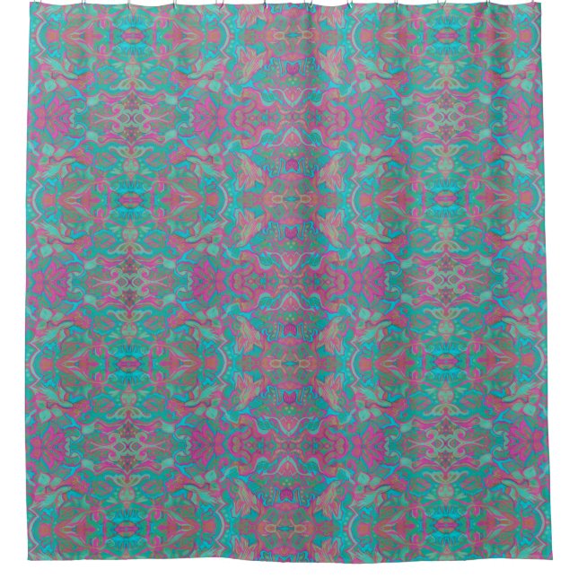 Rideaux De Douche Oiseaux Arabesque Bohème Motif Turquoise rose (Devant)