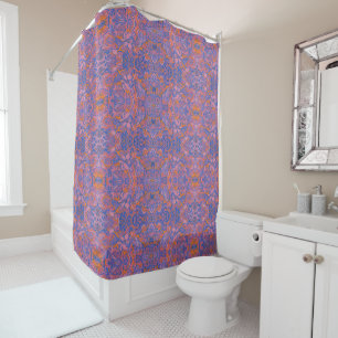 Rideaux De Douche Oiseaux Arabesque Oriental Bohème Bohème Bleu Oran
