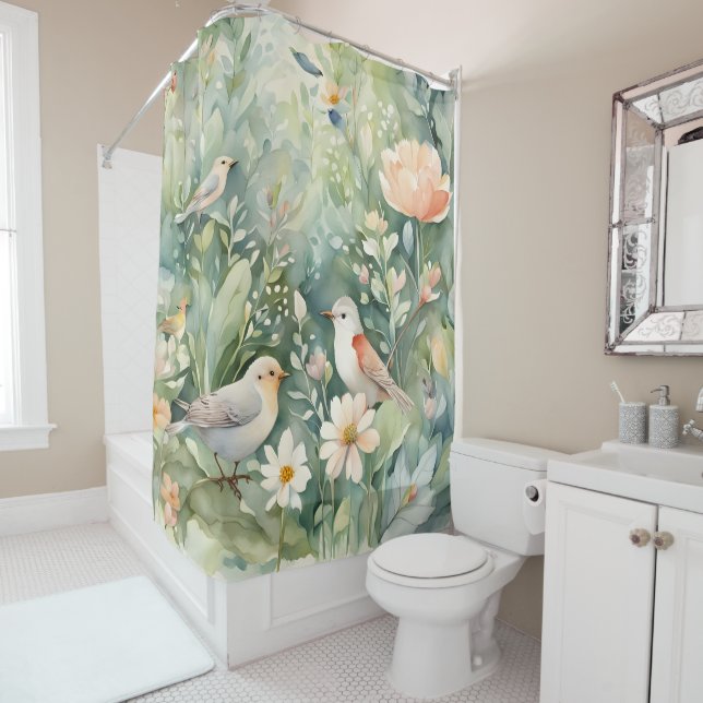 Rideaux De Douche Oiseaux chanteurs (En situation)